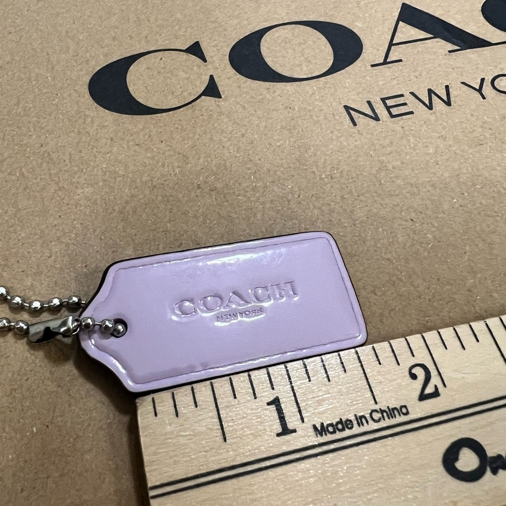 Coach Light Lavender Patent Leather Tag Keychain with Silver Ball Chain - Picture 6 of 6